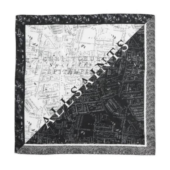 All Saints Spitalfields Splice Square Bandana Scarf in Black and White - Picture 1 of 5